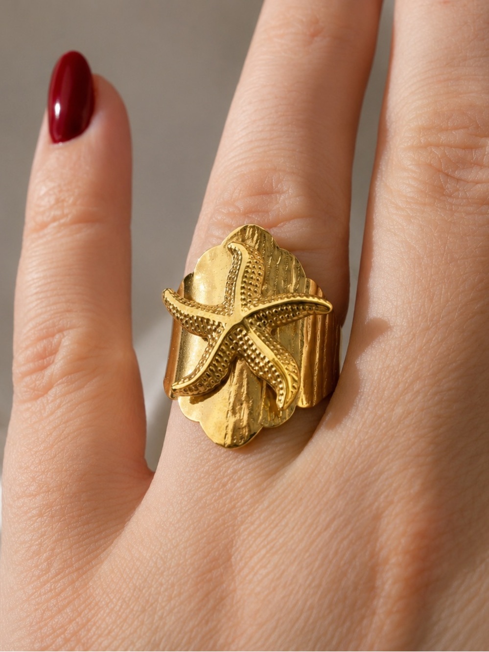 Gold Starfish Statement Ring - Women Summer Beach Jewelry